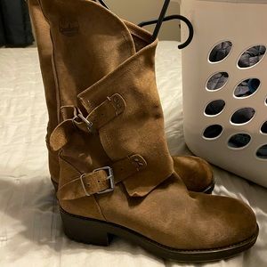 Women’s brown suede Moto boots